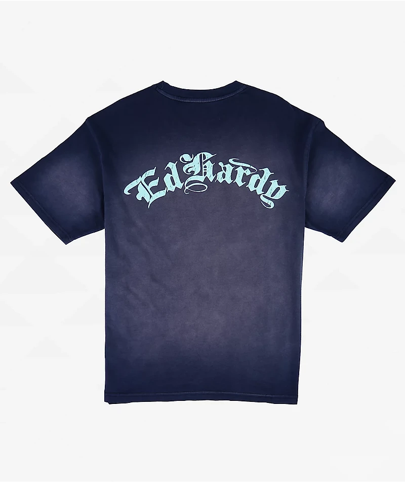 Ed Hardy Panther Crown Sunfade Navy T-Shirt