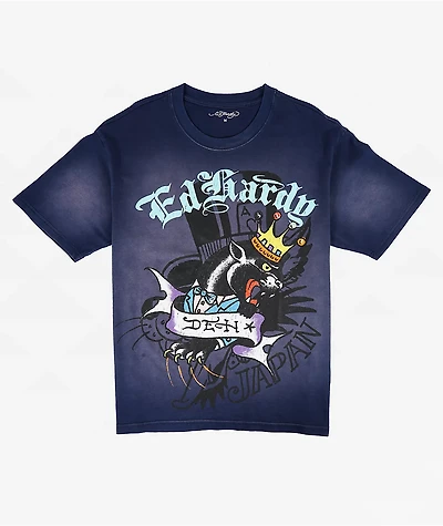 Ed Hardy Panther Crown Sunfade Navy T-Shirt