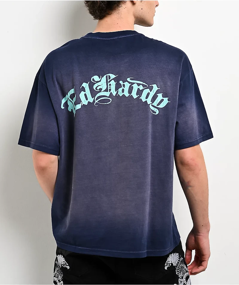 Ed Hardy Panther Crown Sunfade Navy T-Shirt