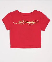 Ed Hardy Panther Flame Red Crop T-Shirt