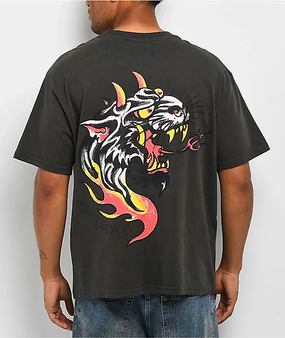 Ed Hardy Panther Flame Rhinestone Black T-Shirt