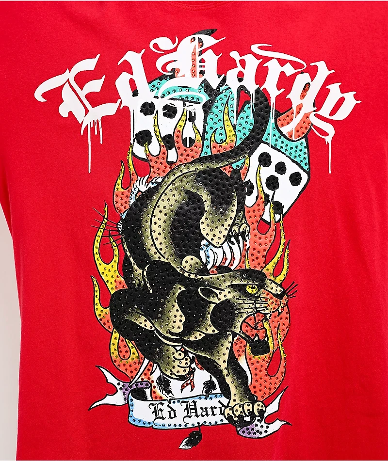 Ed Hardy Panther Flames Red Boxy T-Shirt