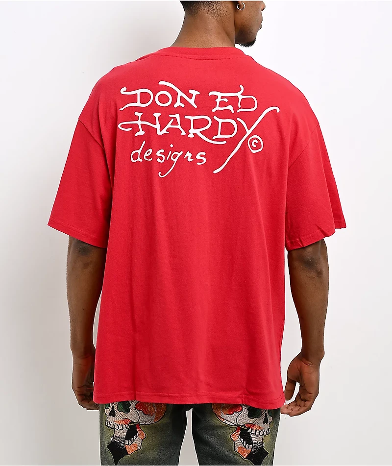 Ed Hardy Panther Flames Red Boxy T-Shirt