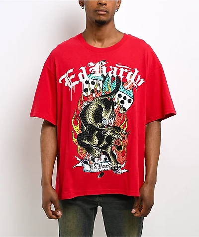 Ed Hardy Panther Flames Red Boxy T-Shirt