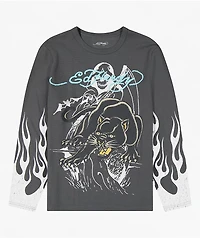 Ed Hardy Panther Flames Sunfade Grey Thermal Long Sleeve T-Shirt