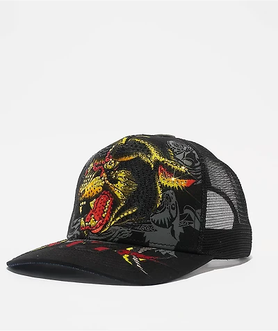 Ed Hardy Panther Head Black Trucker Hat