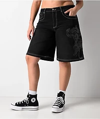 Ed Hardy Panther Heart Black Jean Shorts