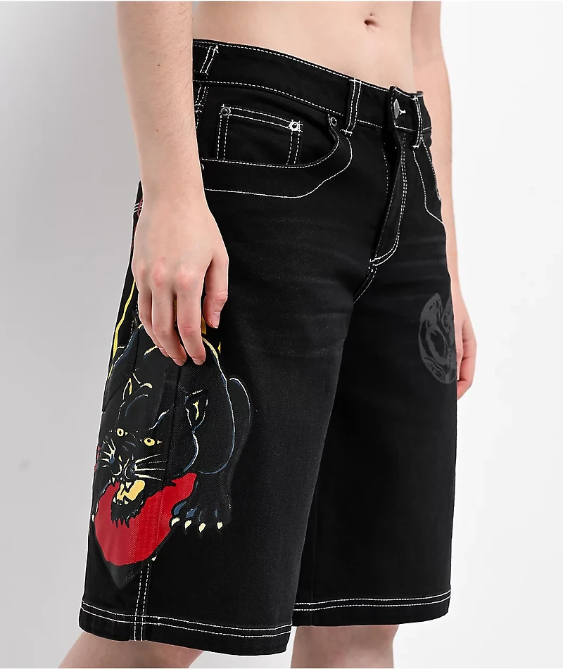 Ed Hardy Panther Heart Black Jean Shorts