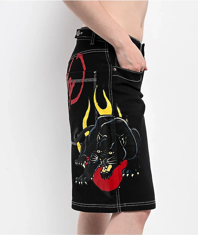 Ed Hardy Panther Heart Black Jean Shorts