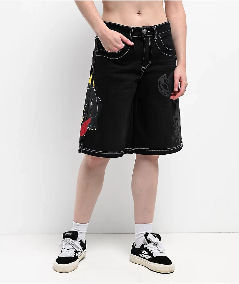 Ed Hardy Panther Heart Black Jean Shorts