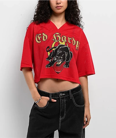 Ed Hardy Panther Heart Red Crop Jersey