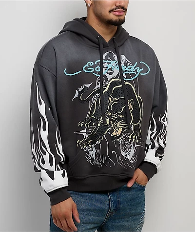 Ed Hardy Panther Rhinestone Sunfade Grey Hoodie