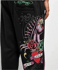 Ed Hardy Panther Rose Rhinestone Black Baggy Sweatpants