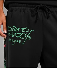 Ed Hardy Panther Rose Rhinestone Black Baggy Sweatpants