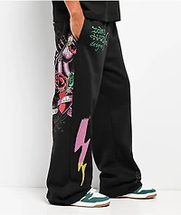 Ed Hardy Panther Rose Rhinestone Black Baggy Sweatpants