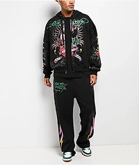 Ed Hardy Panther Rose Rhinestone Black Baggy Sweatpants