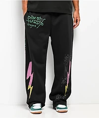 Ed Hardy Panther Rose Rhinestone Black Baggy Sweatpants