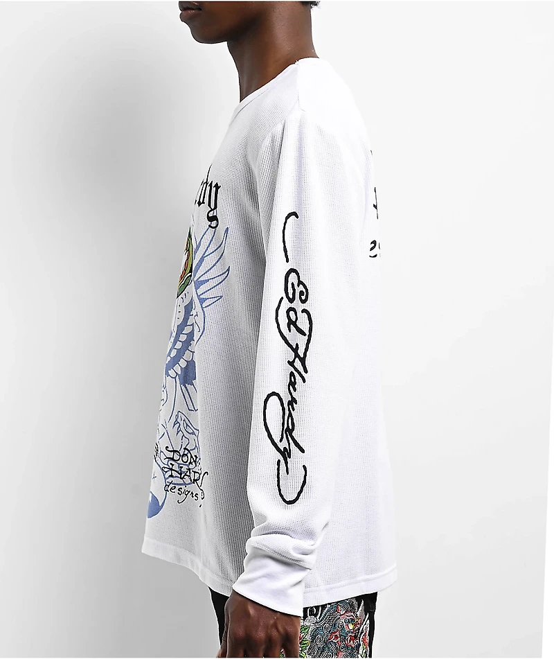 Ed Hardy Panther Snake White Thermal Long Sleeve T-Shirt
