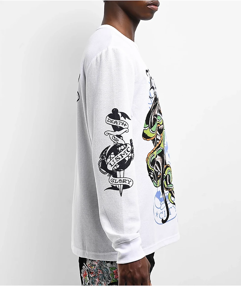 Ed Hardy Panther Snake White Thermal Long Sleeve T-Shirt