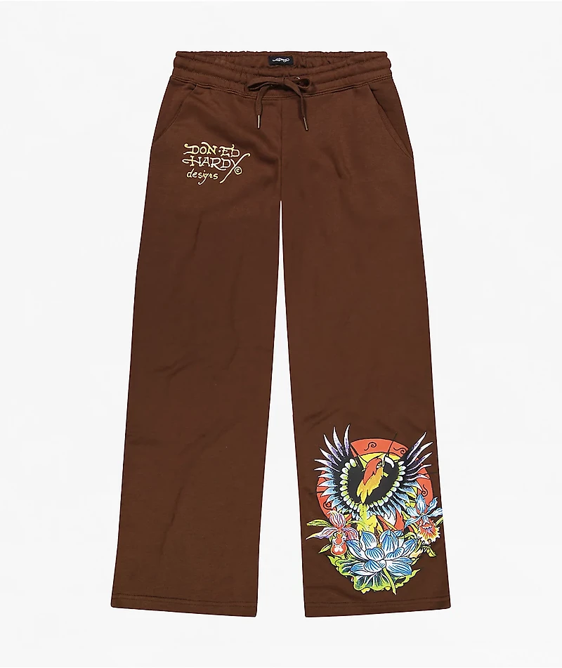 Ed Hardy Phoenix Brown Wide Leg Sweatpants