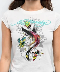 Ed Hardy Phoenix Ivory Cap Sleeve Crop T-Shirt