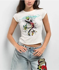 Ed Hardy Phoenix Ivory Cap Sleeve Crop T-Shirt