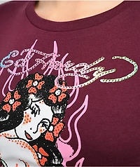 Ed Hardy Pinup Rhinestone Cabernet Crop T-Shirt