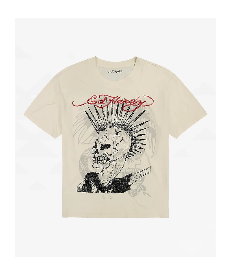 Ed Hardy Punk Mohawk Ivory Boxy T-Shirt