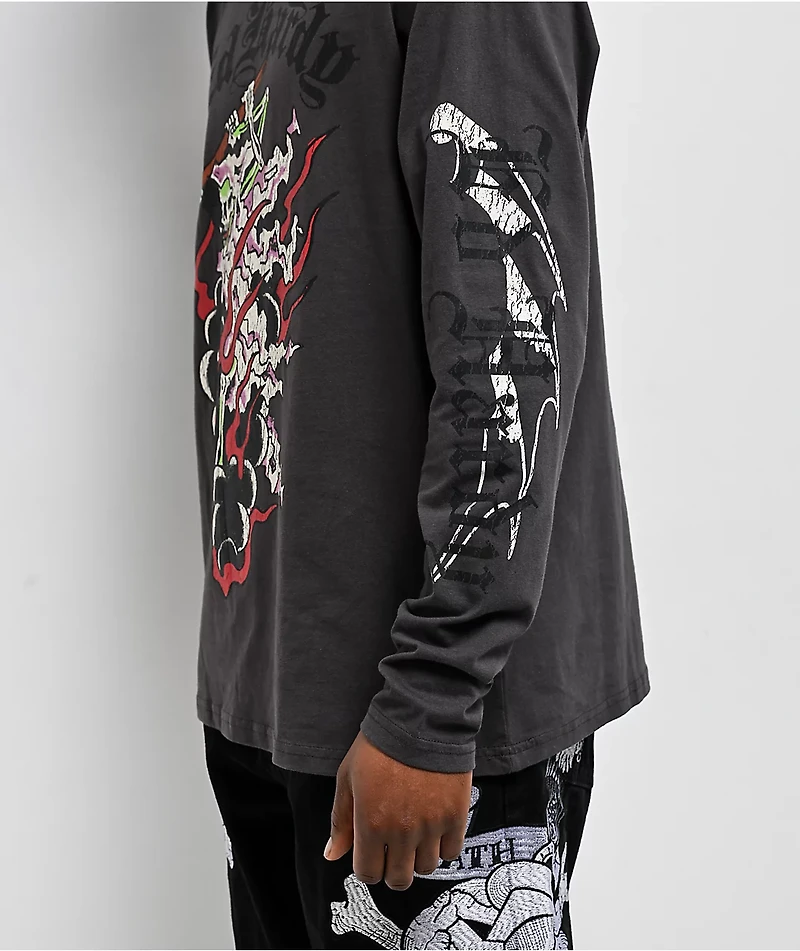 Ed Hardy Reaper Charcoal Long Sleeve T-Shirt