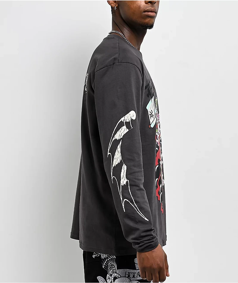 Ed Hardy Reaper Charcoal Long Sleeve T-Shirt