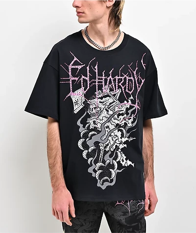 Ed Hardy Reaper Ghost Rhinestone Black T-Shirt
