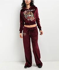 Ed Hardy Retro Tiger Burgundy Velour Track Pants