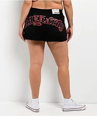 Ed Hardy Rhinestone Dragons Black Denim Cutoff Mini Skirt