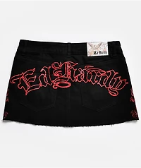 Ed Hardy Rhinestone Dragons Black Denim Cutoff Mini Skirt