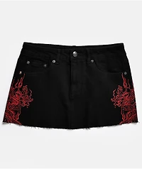 Ed Hardy Rhinestone Dragons Black Denim Cutoff Mini Skirt