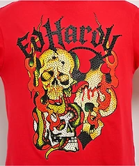 Ed Hardy Rhinestone Skulls Red T-Shirt