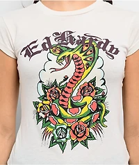 Ed Hardy Rose Cobra Ivory Crop T-Shirt