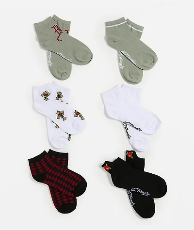 Ed Hardy Rose Cross 6 Pack Ankle Socks
