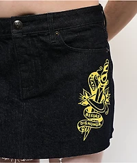 Ed Hardy Rose Heart Black Denim Cutoff Mini Skirt