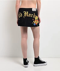 Ed Hardy Rose Heart Black Denim Cutoff Mini Skirt
