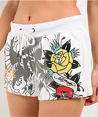 Ed Hardy Rose Heart Y2K White Sweat Shorts