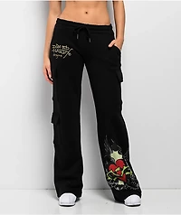 Ed Hardy Sacred Heart Black Cargo Sweatpants