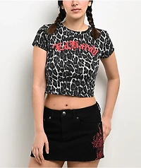 Ed Hardy Sacred Heart Black Leopard Print Crop T-Shirt