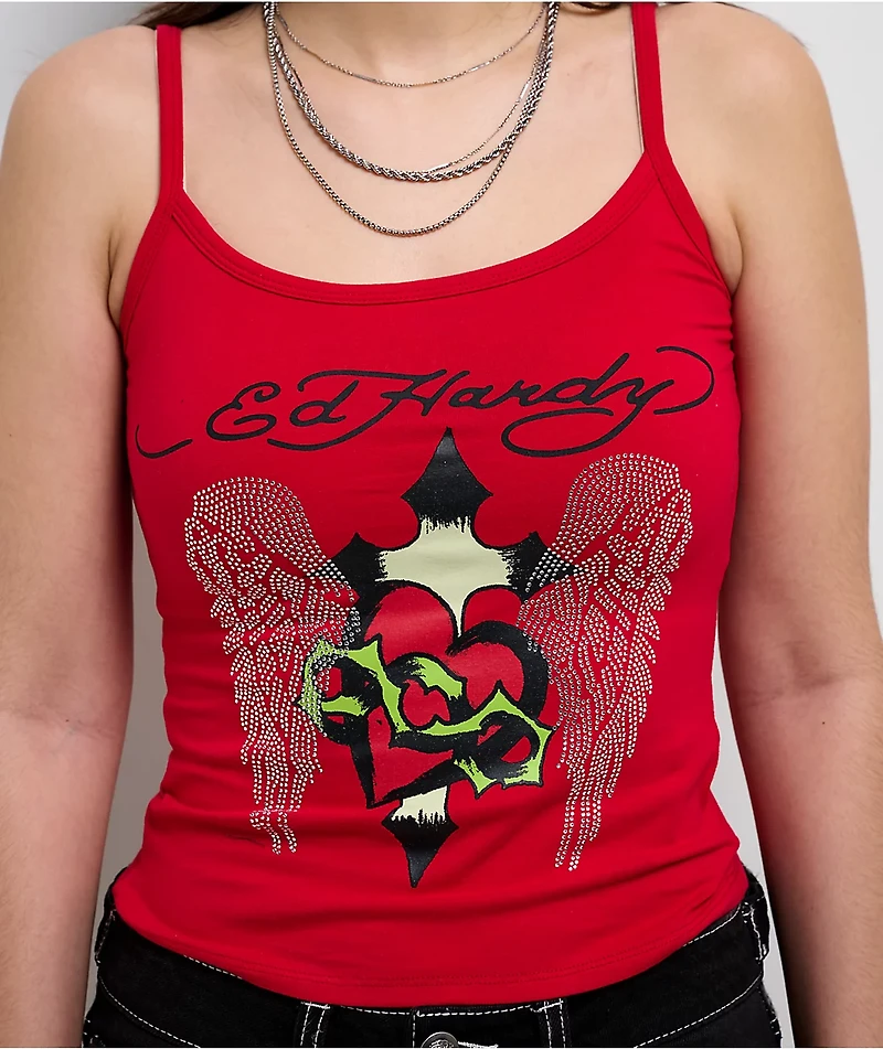 Ed Hardy Sacred Heart Cherry Crop Tank Top