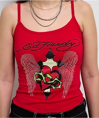 Ed Hardy Sacred Heart Cherry Crop Tank Top