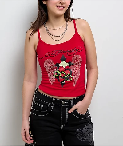Ed Hardy Sacred Heart Cherry Crop Tank Top