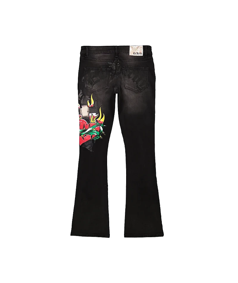 Ed Hardy Sacred Heart Dark Grey Low Rise Bootcut Jeans