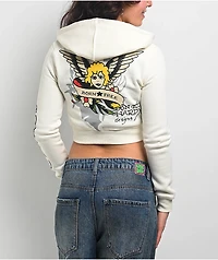 Ed Hardy Sacred Heart Ivory Crop Zip Hoodie