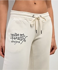 Ed Hardy Sacred Heart Ivory Wide Leg Sweatpants