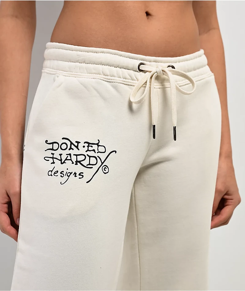 Ed Hardy Sacred Heart Ivory Wide Leg Sweatpants